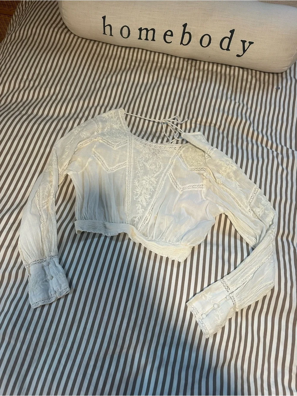 Delicate White Lace-Trim Long Sleeve Top